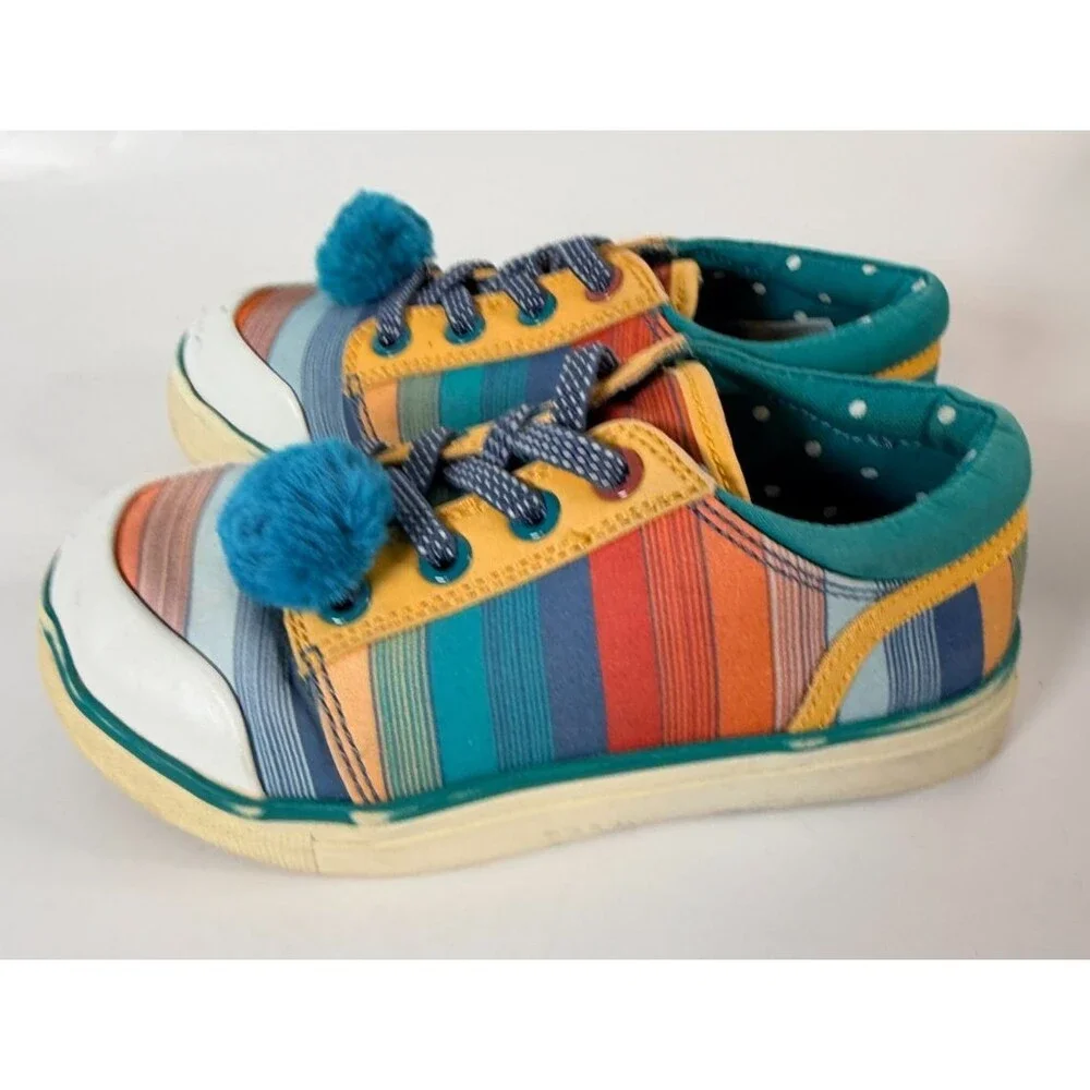 MATILDA JANE Striped Sneakers Finish Line Little Girl's Sz 9 Slip On PomPom READ